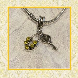 🌺New yellow bling heart lock & key bead charm diy